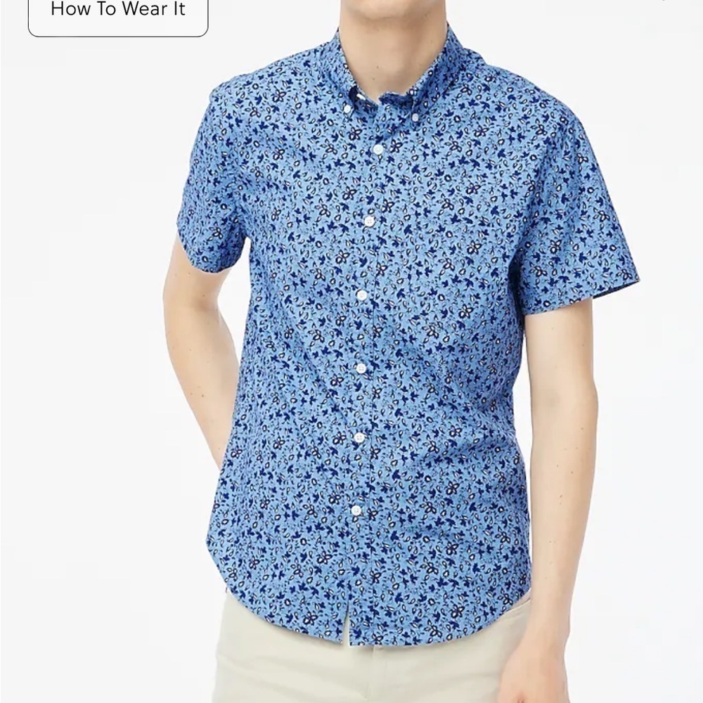 NWOT j crew riviera blue Short-sleeve printed flex casual shirt